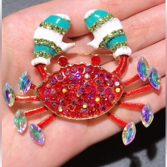 Betsey Johnson Red Crystal Crab Brooch - Picture 1 of 4